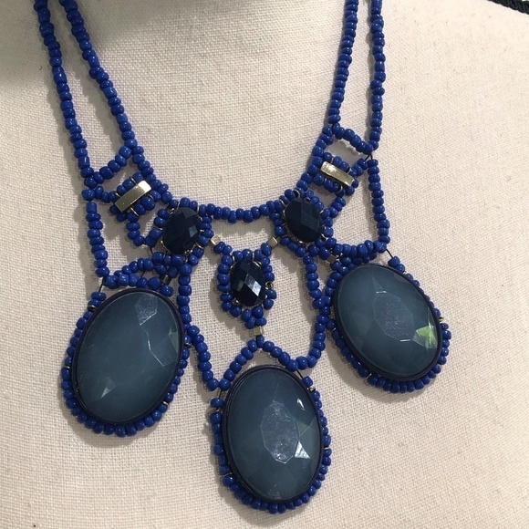 Anthropologie Blue Abundance Beaded Bib Statement Necklace - Picture 2 of 10